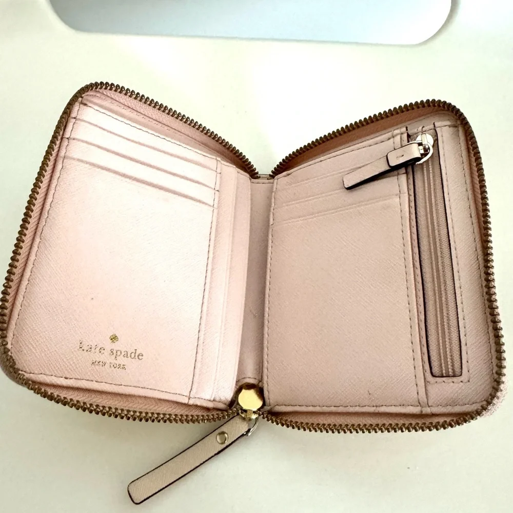 Kate Spade New York Zip-Around Saffiano Leather Wallet Light Pink Bifold